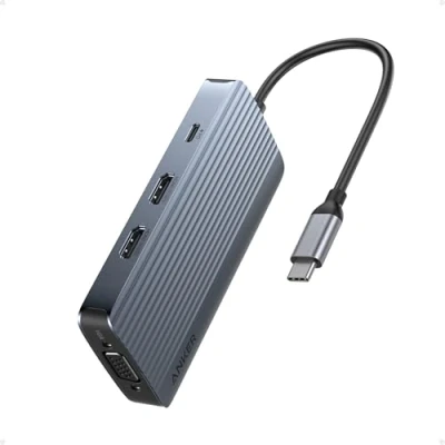 Obrázek Anker 8 v 1 USB C rozbočovač, dokovací stanice Triple Display Multi Port Dongle se 2 HDMI a VGA, 5 Gbit/s přenos dat, porty Pro MacBook Air/Pro, Dell XPS, iPad další