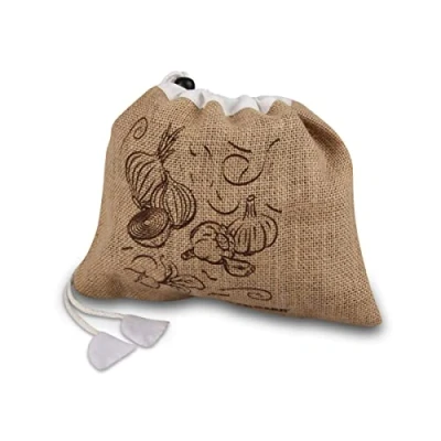 Obrázek FACKELMANN Sáček na ovoce/zeleninu malý, sáček: juta/polyester, hnědá/bílá, cca 27,5 x 23 cm