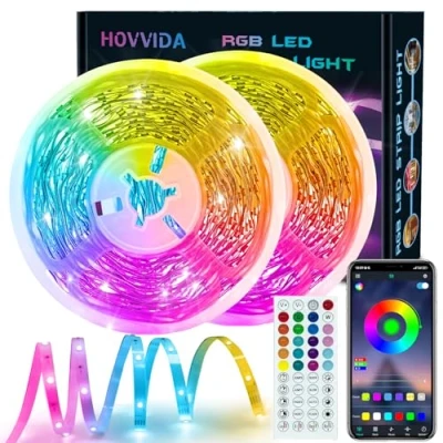 Obrázek HOVVIDA LED pásek 30 m, LED/metr, 2x15 RGB 5050 pásky, 900 LED, aplikace a dálkové ovládání, hudební režim, režim časovače, do pokoje, obývacího kuchyně, ložnice, baru, party