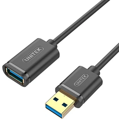 Obrázek UNITEK kabel USB 3. 0 A konektor na zdířku / prodlužovací 1 metr, černý prodloužení pro tiskárnu, klávesnici, čtečku karet atd. Y C457GBK