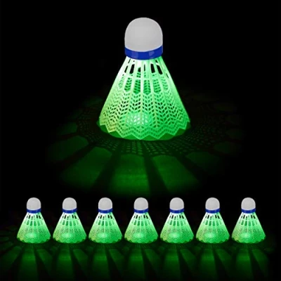 Obrázek Relaxdays Pružný míček Svítící 8dílná sada LED Badmintonb lle VxD 8 5 x 6 cm pružinový pro venkovní použití, bílá, EU