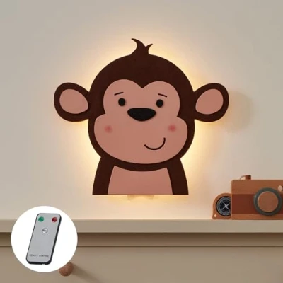 Obrázek Lights4fun LED opice nástěnné svítidlo s dálkovým ovládáním stmívatelné noční světlo dětský pokoj lampa nástěnná dekorace stolní