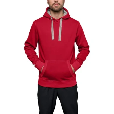 Obrázek HRM Unisex Sweat Hoodie I Premium pulovr s kapucí pro dámy a pány kontrastní podšívkou Basic dámský pánský kvalitní udržitelné oblečení, červená