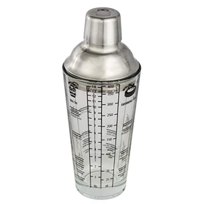 Obrázek Xavax Koktejlový šejkr (koktejlový mixér ze skla s nerezovým nástavcem, recepty na koktejly, sada barů objemem 400 ml, silikonový kroužek, 4 cl odměrky a dávkovací sítko), transparentní