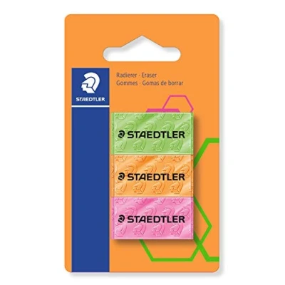 Obrázek STAEDTLER 526F BK3 guma neon, tříděná, 3 ks na blistrové kartě
