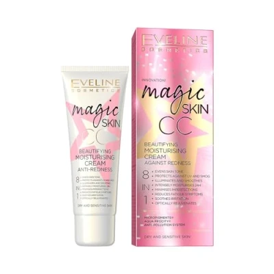 Obrázek Eveline Cosmetics Magic Skin CC hydratační krém proti zarudnutí 8 v 1 s kyselinou hyaluronovou a vitaminem E, 50 ml