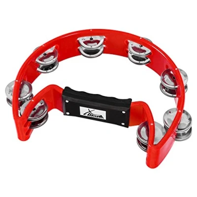 Obrázek XDrum Ruční Tambourin tvar půlměsíce (Tambourine, 16 párů chromovaných ocelových spon, plast) červená