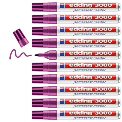 Obrázek edding 3000 permanentních popisovačů červeno fialová (fialová) 10 tužek kulatý hrot 1,5 3 mm rychle schnoucí permanentní popisovač odolný proti rozmazání na karton plast dřevo kov univerzální