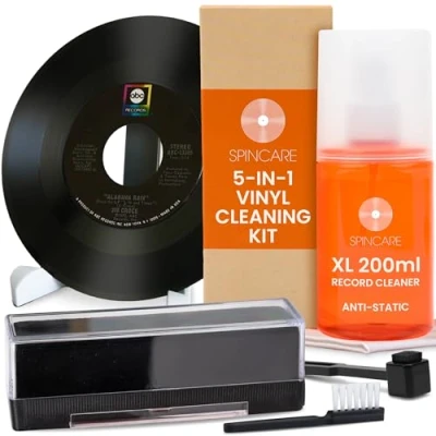 Obrázek 5 v 1 vinylové desky LP čisticí sada od SPINCARE s antistatickým kartáčem na gramofony/kartáčem jehličkovými vlákny / gramofonovými deskami čištění řešení/stojan sušení