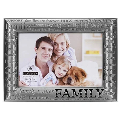 Obrázek Malden International Designs Moderní fotorámeček Family Expressions, cínová kovová litina, 10,2 x 15,2 cm, stříbrná barva