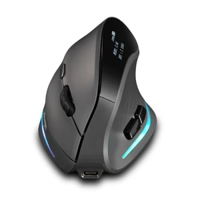 Obrázek zelotes Bluetooth myš s displejem, bezdrátová myš, 4000DPI, 7tlačítková vertikální ergonomická pro laptop, PC, notebook, nabíjecí