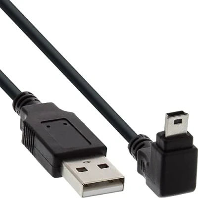 Obrázek InLine 34230 USB 2.0 Mini kabel, konektor A na B (5pólový) dole zahnutý 90, černý, 3 m