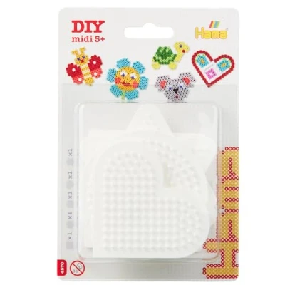 Obrázek HAMA Perlen 4570 Kleine Stiftplatten 5er Set für Midi Bügelperlen mit Durchmesser 5 mm, Motive Viereck, Kreis, Herz, Stern und Sechseck in Weiß, kreativer Bastelspaß Groß Klein