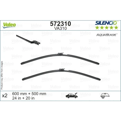 Obrázek VALEO Silencio Original Aquablade Wischer VA310 Set aus besten Reinigungs und Wischleistung Wischerblätter 600mm/500mm Vorne mit 2 Wischerblättern 572310