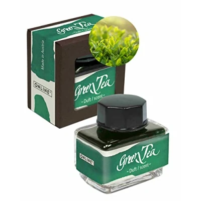 Obrázek ONLINE inkoust s vůní Green Tea, zelená inkoustová sklenice 15 ml, barevný plnicí pro kaligrafii, ruční psaní, inkoustový soudek převodník, na bázi vody