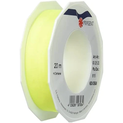 Obrázek PRÄSENT C.E. Pattberg NEON Dream Band s drátěnou hranou Yellow (žlutá), 20 m stuha pro barevné, 25 mm šířka, křiklavé dárkové balení, dekorace a aplikace