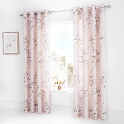 Obrázek Catherine Lansfield Canterbury Vorhang mit Ösen, gefüttert, Blumenmuster, 168 x 183 cm, Blush Pink