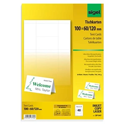 Obrázek SIGEL DP047 potištěné stolní lístky bílé, 10 x 6 cm (na A4), 40 kusů