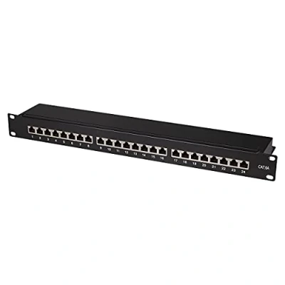 Obrázek LogiLink Professional PrimeLine Cat.6A (500 MHz) patchpanel černý, 19&quot;, STP (stíněný) 24 Port (RJ45)