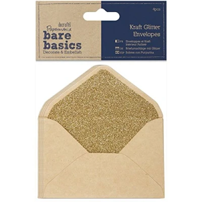 Obrázek Papermania 14 x 10 cm, Bare Basics Kraft Glitter Umschläge, 4 Stück, braun