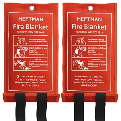 Obrázek HEFTMAN Löschdecke 2er Pack Große Glasfaser Feuerlöschdecke mit Flammhemmenden Baumwollgriffen in Rotem Etui Feuerdecke für Küche, Zuhause, Wohnwagen (1 m x 1 m) 2 Stück