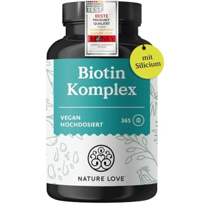 Obrázek Biotin se zinkem a selenem vysoká dávka s 10 000 µg biotinu 365 tablet na vlasy, pokožku nehty vitaminem B5 křemíkem vitamíny pro vlasy minerály v roční zásobě veganské laboratorně