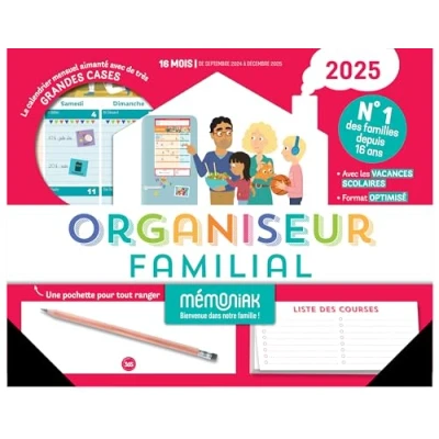 Obrázek Organiseur familial Mémoniak 2025, calendrier organisation mensuel (sept. 2024 déc. 2025)