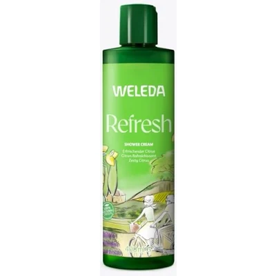 Obrázek WELEDA Bio Refresh XL sprchový gel veganský přírodní kosmetika citrus, sprchové mýdlo pro ženy a muže s citronem / pomerančovou vůní péče o pleť, sprcha k čištění obličeje těla (1x 400