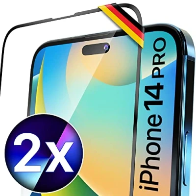 Obrázek UTECTION 2X Full Screen ochranné sklo pro iPhone 14 Perfektní tvar od německého poskytovatele snadná aplikace &gt; netvoří bubliny, maximální tvrdost skla dlouhodobou ochranu