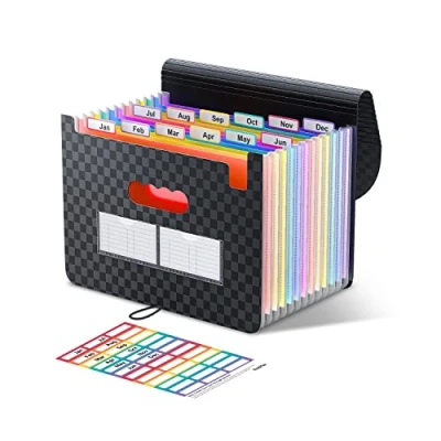 Obrázek ThinkTex Accordian, organizér s 12 přihrádkami, rozšiřitelná složka, rozšířitelné pokrytí, přenosná krabička na spisy, stolní pořadač akordeon plast