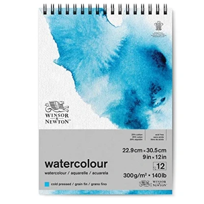 Obrázek Winsor &amp; Newton Akvarelový papír 6662582 Classic ve spirálové vazbě 12 listů 22,9 x 31 cm, 300 g/m², za studena lisovaný, lehce strukturovaný bílý v archivovatelné kvalitě, odolný vůči žloutnutí