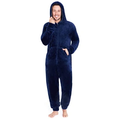 Obrázek Herren Overall Jumpsuit, One Piece Anzug Fleece Onesie Flauschig Einteiler Schlafanzug und Teenager Jungen M 3XL, Geschenke für Männer (L, Navy)