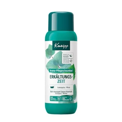 Obrázek Kneipp Aromatická pečující pěna Doba nachlazení přísada do koupele s přírodními éterickými oleji z eukalyptu a máty jemná péče o pleť aromatický účinek pro lepší pohodu 400 ml