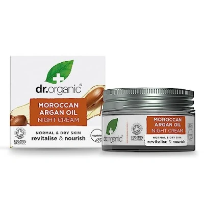 Obrázek Dr Organic Marocký arganový olej, noční krém, hydratační, přírodní, veganský, bez pokusů na zvířatech, parabenů a SLS, plastů, recyklovaný recyklovatelný, certifikovaný bio, 50 ml
