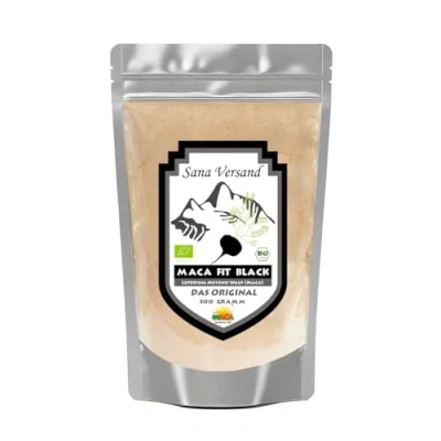 Obrázek maca Fit Black 500 g BIO prášek originál z peru juninu, čistý černý prášek, čistě rostlinný bez přísad, veganského lepku a laktózy.