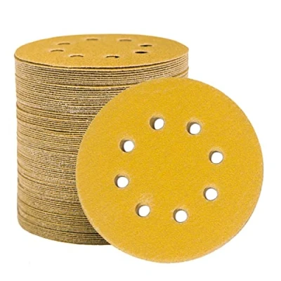 Obrázek STEBRUAM 100 Stück Schleifpapier 125mm Klett 120 Körnung, Profi Gold Rund 8 Loch Schleifscheiben für Exzenterschleifer,Für Holz Metall und Farbe