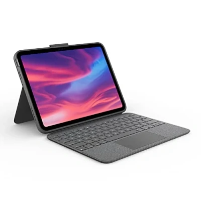 Obrázek Logitech Combo Touch Case s odnímatelnou klávesnicí pro iPad (10. generace), velký trackpad, podsvícení ve standardní velikosti a technologie Smart Connector, německý QWERTZ, šedý