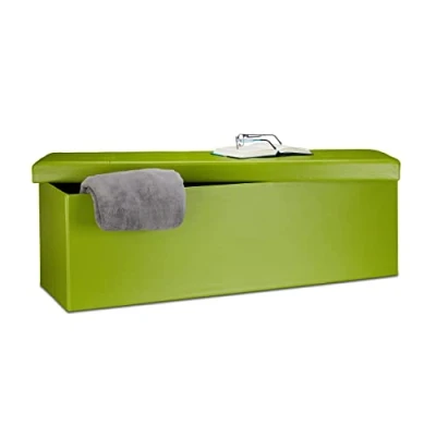 Obrázek Relaxdays Skládací lavice VxŠxH 38 x 114 cm, XL umělá kůže, úložný box s úložným prostorem, zelená