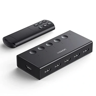 Obrázek UGREEN HDMI 2.0 Switch 5 v 1out KVM Splitter 4K@60Hz podpora 3D/CEC/HDR/HDCP 2. 2, kompatibilní s PS5/4, Xbox, Apple TV, Skybox, Blu Ray, HDTV, monitorem atd.
