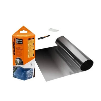 Obrázek FOLIATEC SUNVISOR reflexní stínící proužky tónovací fólie ochrana proti slunci čelní sklo se stylovým barevným přechodem, černá, 20 x 150 cm