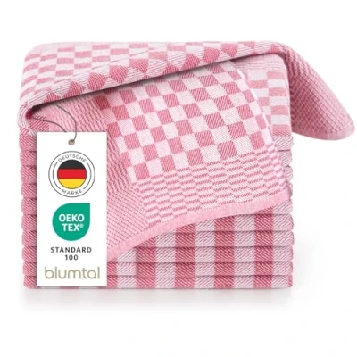 Obrázek Blumtal utěrky bavlna 50 x 70 cm v sadě 20 ks kuchyňské certifikované podle Öko TEX extrémně savé ručníky na nádobí do kuchyně pratelné 95 C červeno bílé kárované