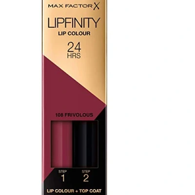 Obrázek Max Factor Lipfinity Lip Colour Frivolous 108 rtěnka s 24hodinovým držením bez vyschnutí, intenzivním vydáváním barev, precizním aplikátorem a intenzivně ošetřujícím Gloss Top Coat
