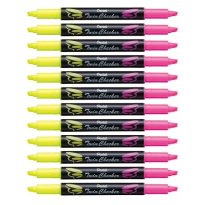 Obrázek Pentel SLW8 Zvýrazňovače Twin Checker, dvoubarevná, 12 kusů