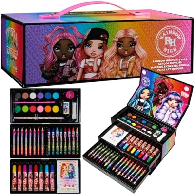 Obrázek Rainbow High Umělecká sada dětská na malování přes 40 dílů s pastelkami, popisovači a uměleckými potřebami dárky pro dívky