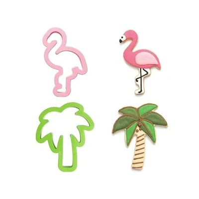 Obrázek Decora 0255071 AUSSTECHER AUS KUNSTSTOFF FLAMINGO UND PALME 2 TLG 10/9,5XH2CM, Grün/Rose