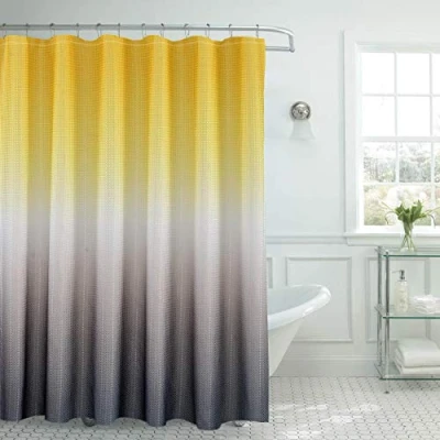 Obrázek Creative Home Ideas Duschvorhang Set aus Strukturiertem Stoff, inklusive 12 leicht gleitenden Metallringen, Moderne Badezimmer Dekoration, maschinenwaschbar, Maße: 177,8 x 182,9 cm, Gelb/Grau Ombré