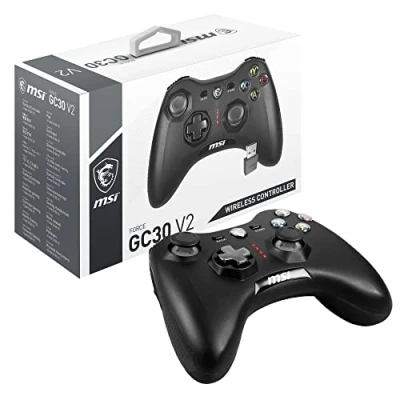 Obrázek MSI Bezdrátový ovladač PC Gamepad Force GC30 V2 2,4 GHz, baterie Li Ion 600 mAh, vyměnitelné kryty D Pad, dva vibrační motory, USB 2.0 černý, kabelový/bezdrátový