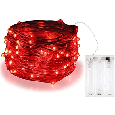 Obrázek BOLWEO LED světelný řetěz, 10 stop / 3 m 30 vánoční šňůra provoz na baterie Outdoor String, vodotěsný pro stromeček, slavnostní, domy ETC (červený)