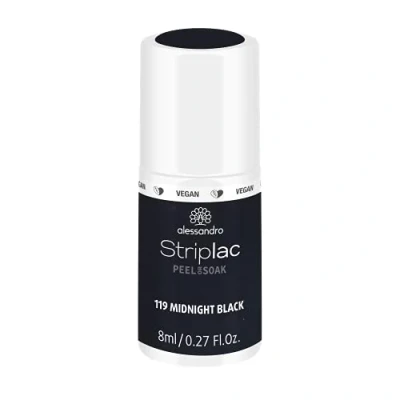Obrázek alessandro Striplac UV lak na nehty Midnight Black šetrný a dlouhotrvající snadné odstranění díky technologii Peel Off Vegan bez pokusů zvířatech 8 ml