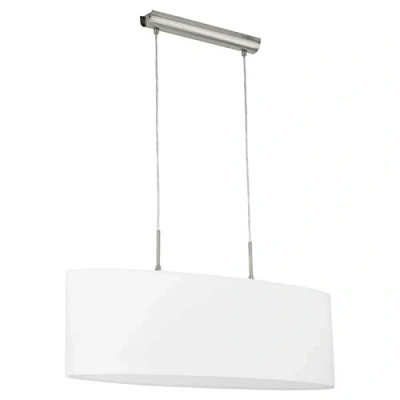 Obrázek EGLO závěsná lampa Pasteri, 2 plameny textilní lampa, vyrobená z oceli a tkaniny, barva: matný nikl, bílá, objímka: E27, L: 75 cm